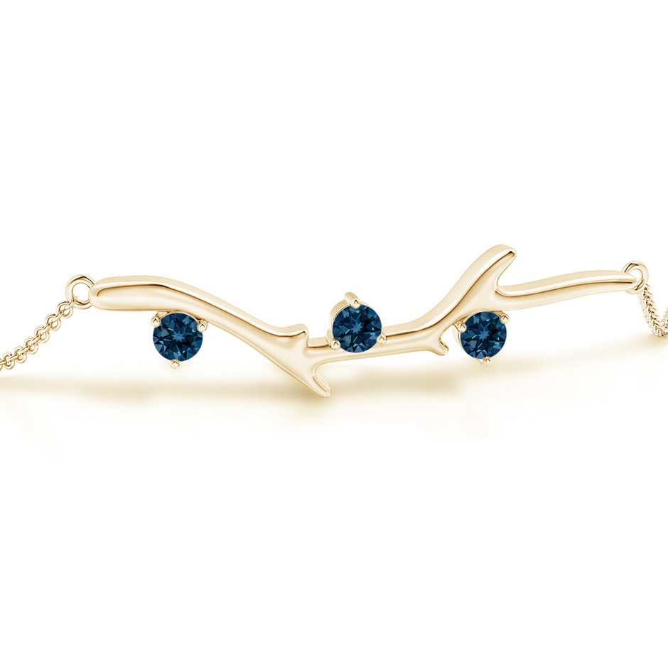 3mm AAAA Nature Inspired Round London Blue Topaz Tree Branch Bracelet in Yellow Gold side 1