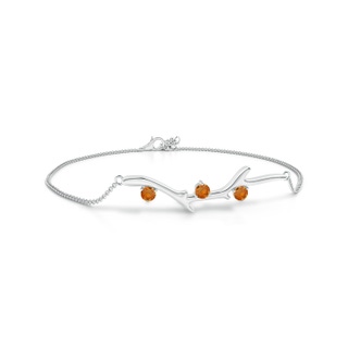 3mm AAA Nature Inspired Round Orange Sapphire Tree Branch Bracelet in White Gold