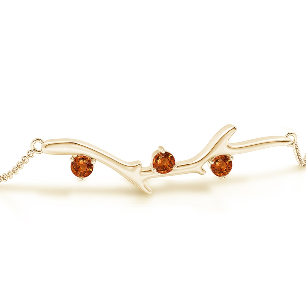 3mm AAAA Nature Inspired Round Orange Sapphire Tree Branch Bracelet in Yellow Gold Side 1