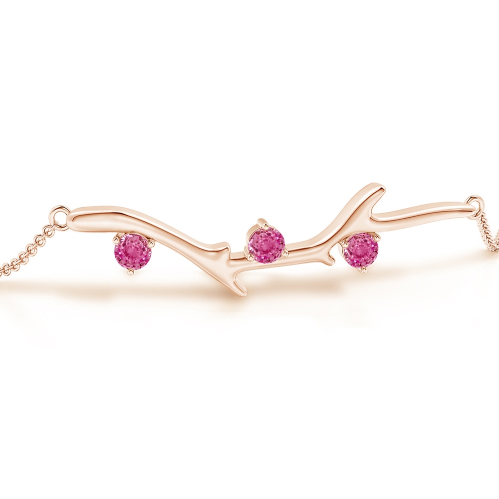 3mm AAA Nature Inspired Round Pink Sapphire Tree Branch Bracelet in Rose Gold Side 1