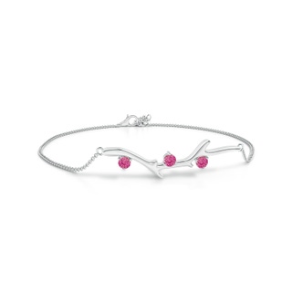 3mm AAA Nature Inspired Round Pink Sapphire Tree Branch Bracelet in White Gold