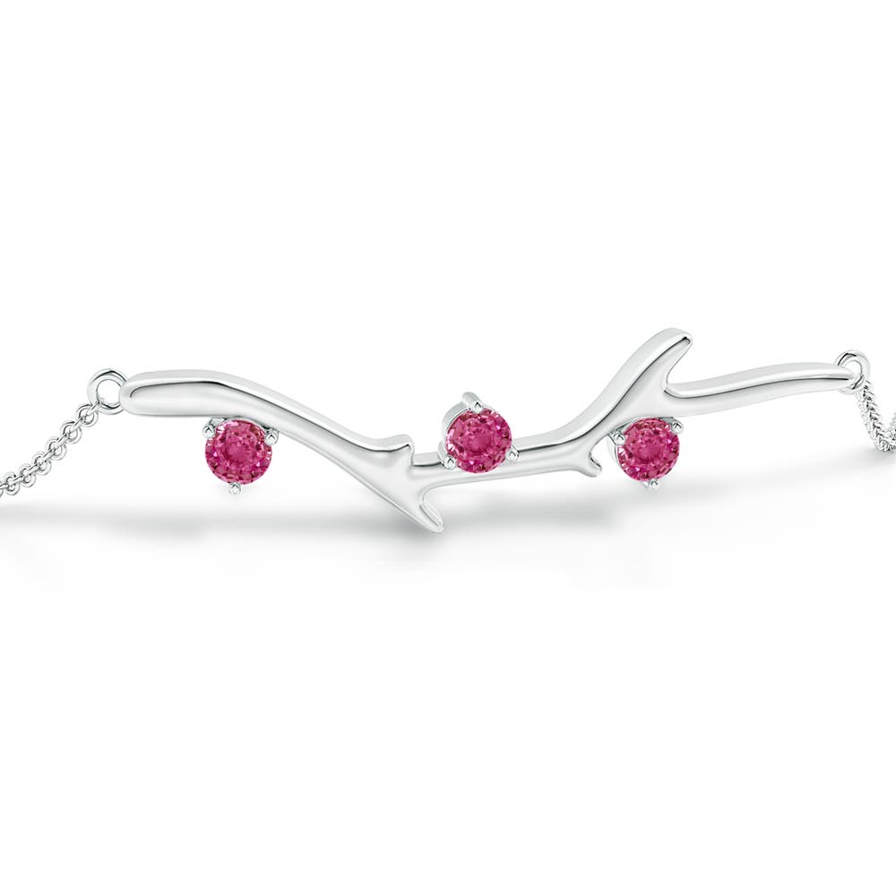 3mm AAAA Nature Inspired Round Pink Sapphire Tree Branch Bracelet in P950 Platinum - side 1