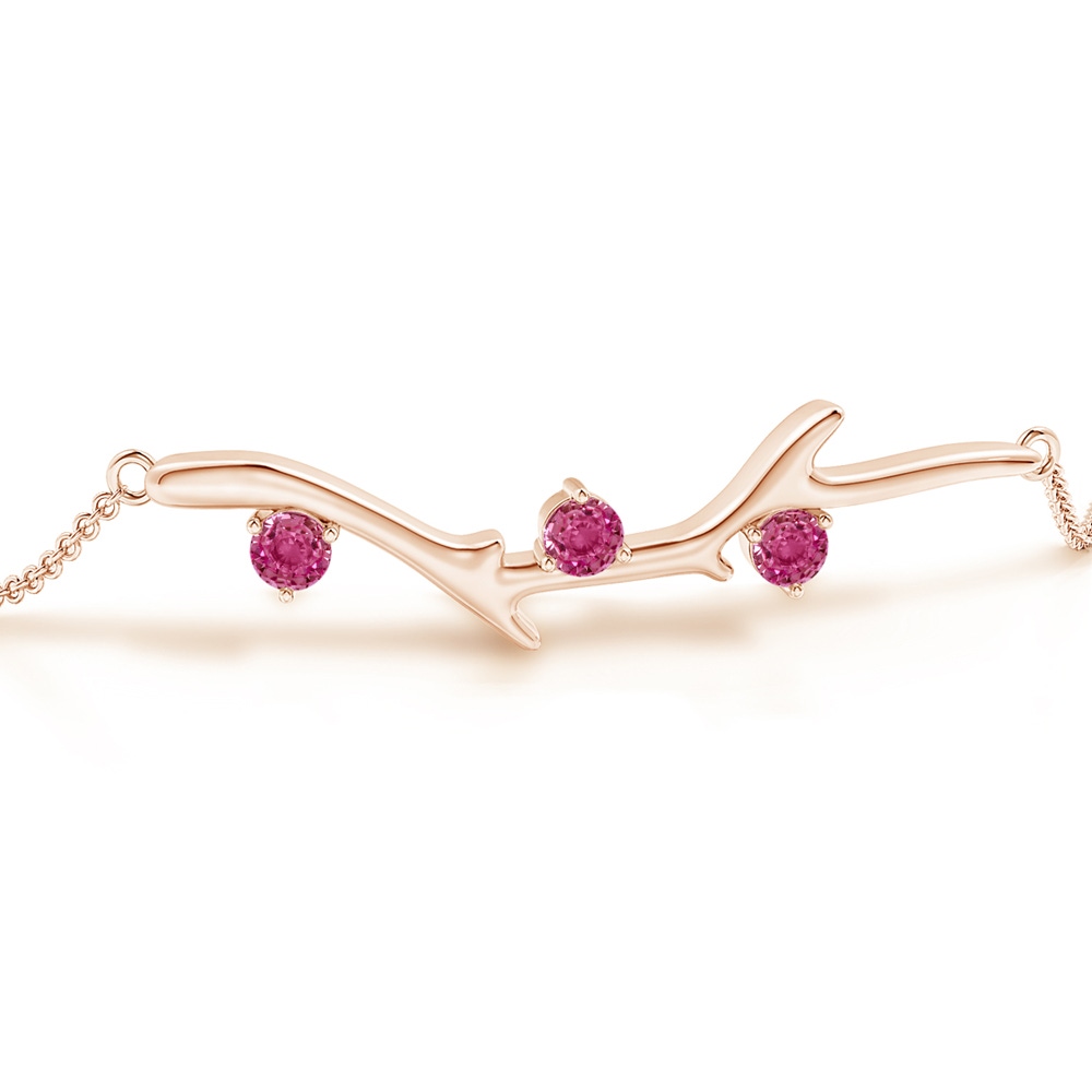 3mm AAAA Nature Inspired Round Pink Sapphire Tree Branch Bracelet in Rose Gold - side 1