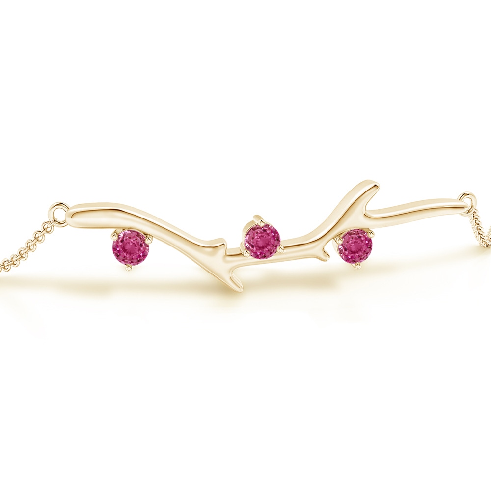 3mm AAAA Nature Inspired Round Pink Sapphire Tree Branch Bracelet in Yellow Gold - side 1