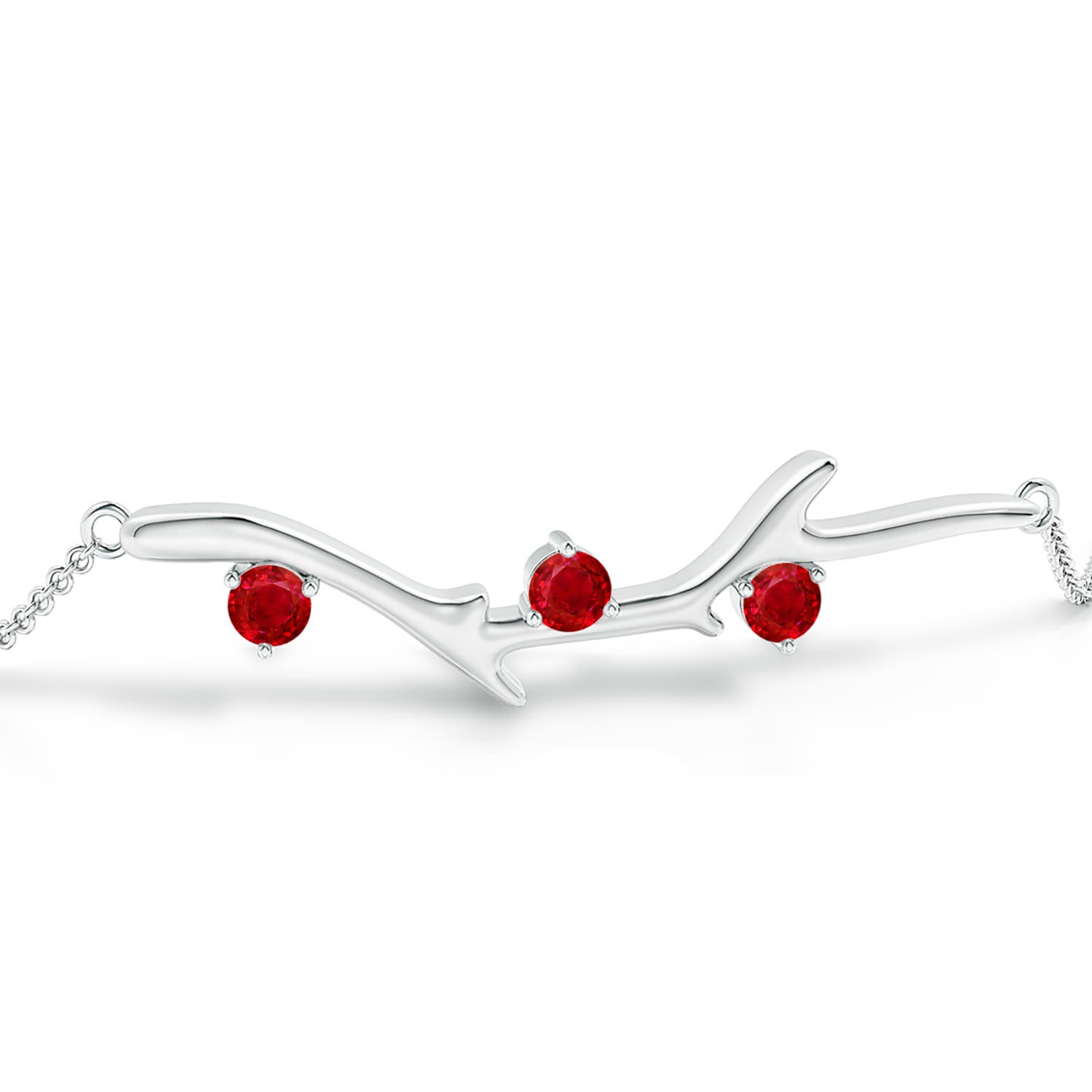 3mm AAA Nature Inspired Round Ruby Tree Branch Bracelet in 18K White Gold