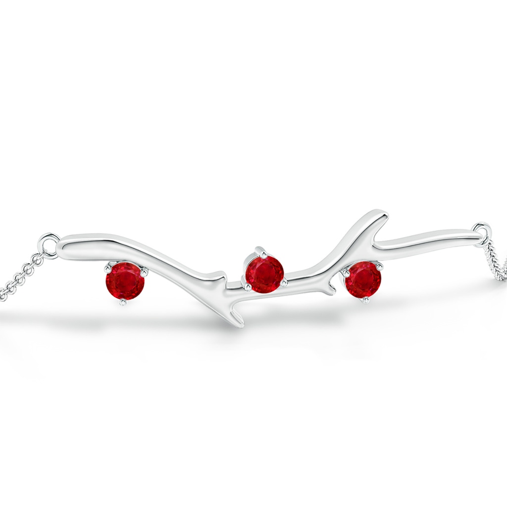 3mm AAA Nature Inspired Round Ruby Tree Branch Bracelet in White Gold Side 199
