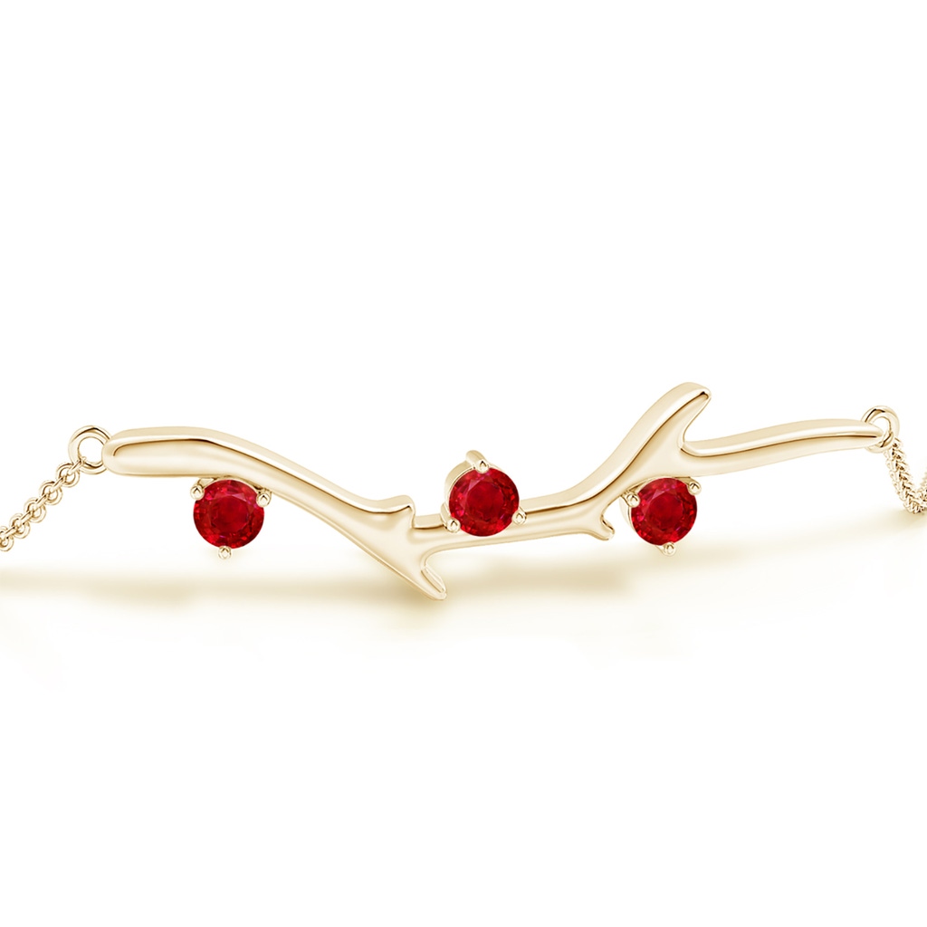 3mm AAA Nature Inspired Round Ruby Tree Branch Bracelet in Yellow Gold Side 199