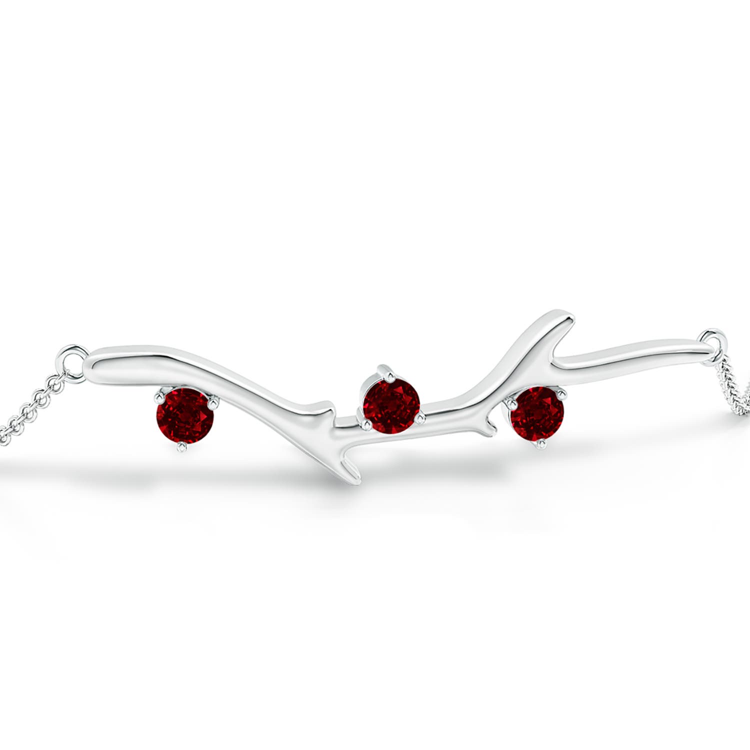 3mm AAAA Nature Inspired Round Ruby Tree Branch Bracelet in P950 Platinum - side 2