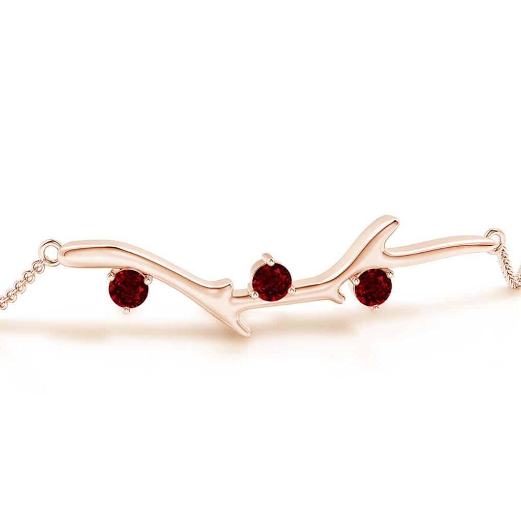 3mm AAAA Nature Inspired Round Ruby Tree Branch Bracelet in Rose Gold - side 199