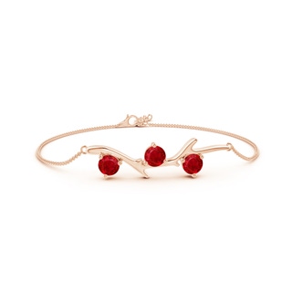 5mm AAA Nature Inspired Round Ruby Tree Branch Bracelet in 9K Rose Gold