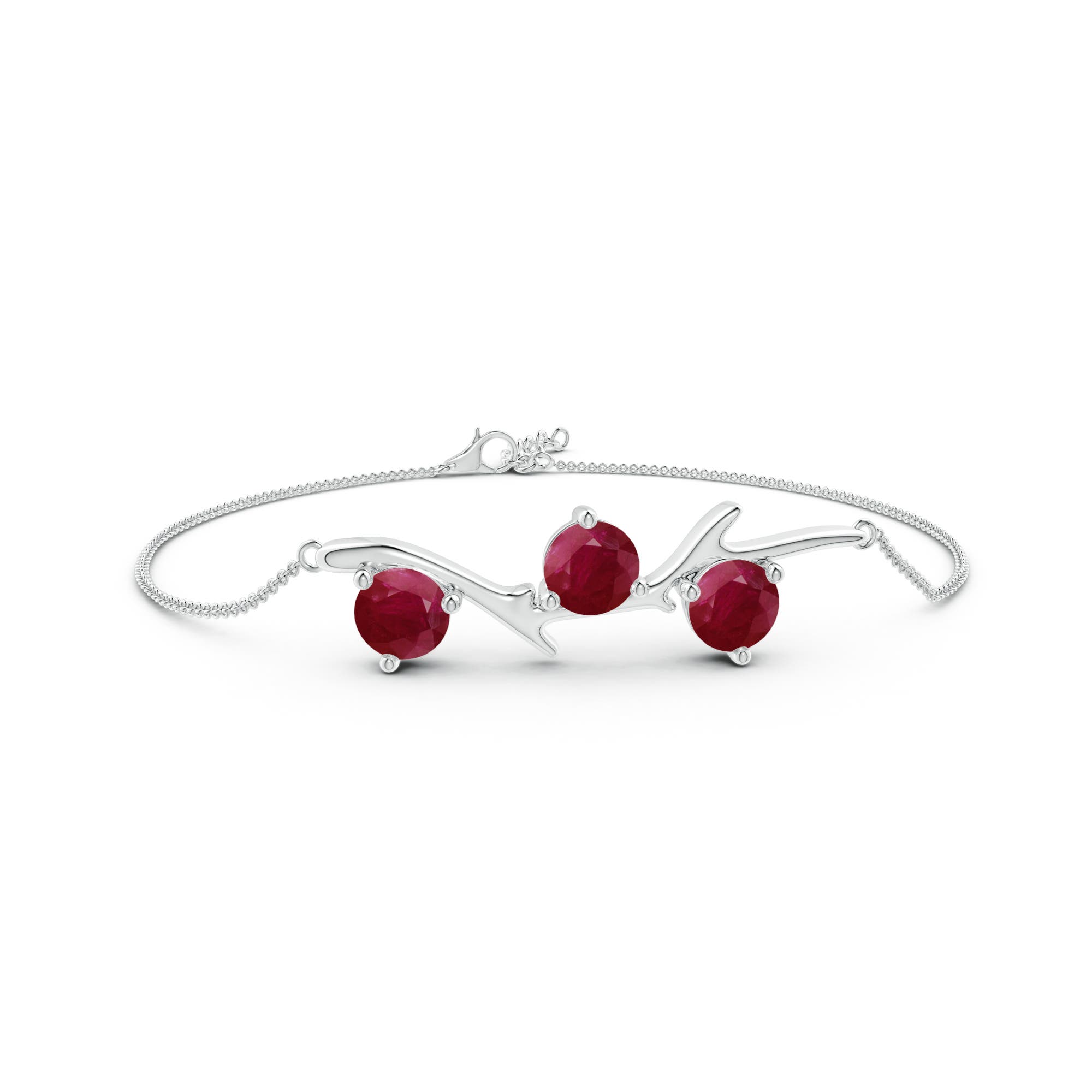 6mm A Nature Inspired Round Ruby Tree Branch Bracelet in White Gold