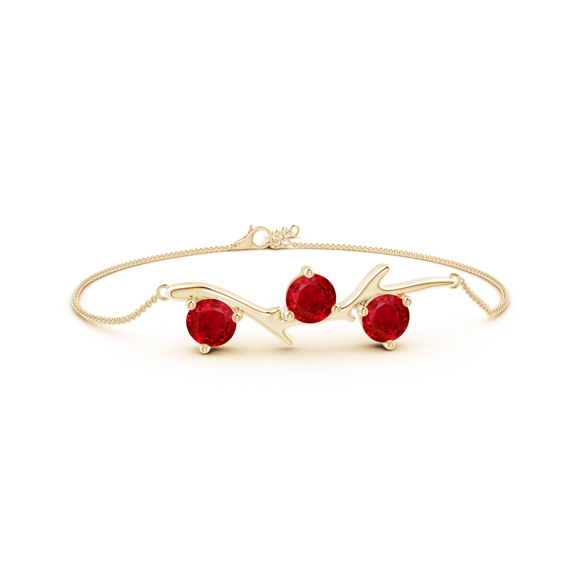 6mm AAA Nature Inspired Round Ruby Tree Branch Bracelet in 18CT Yellow Gold