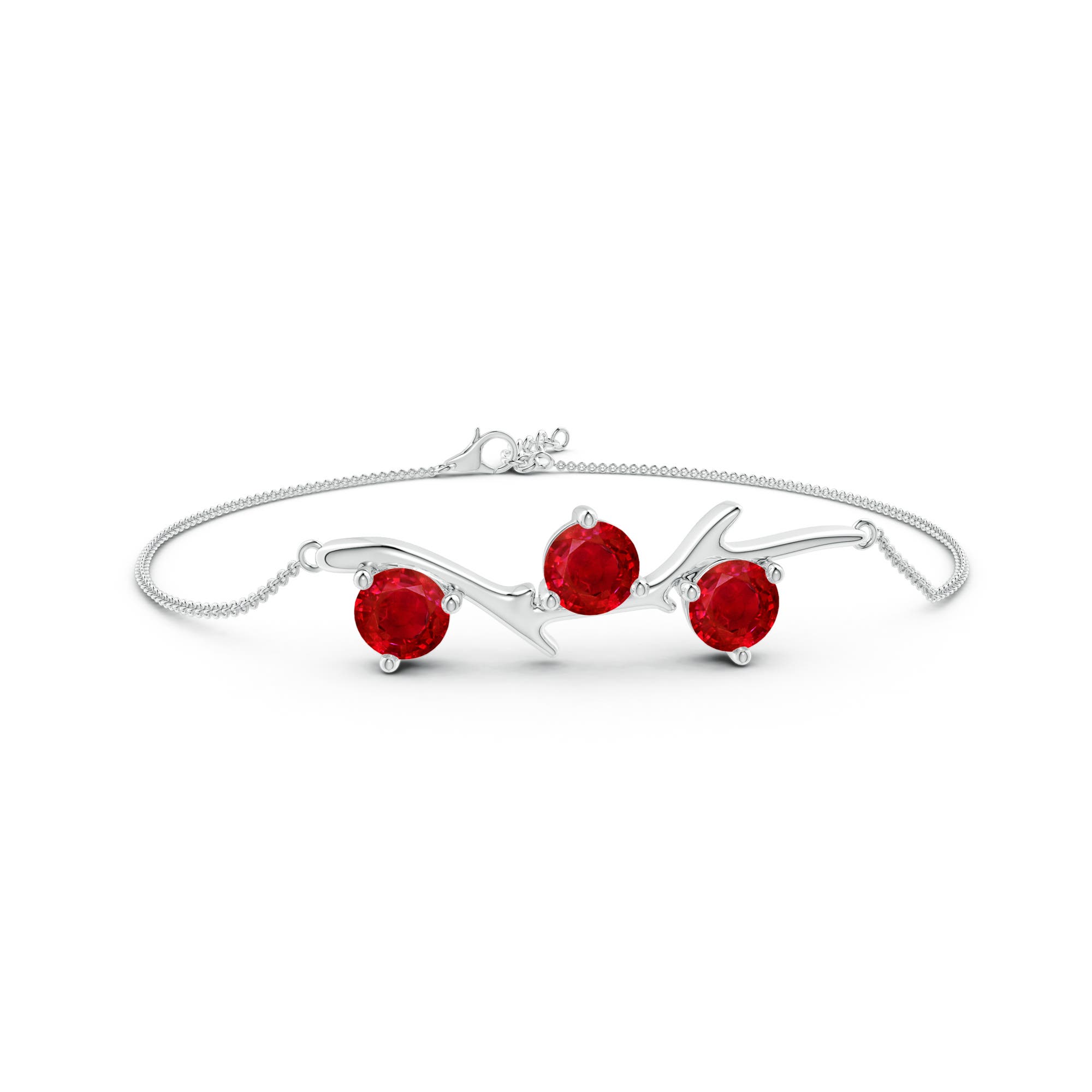 6mm AAA Nature Inspired Round Ruby Tree Branch Bracelet in White Gold