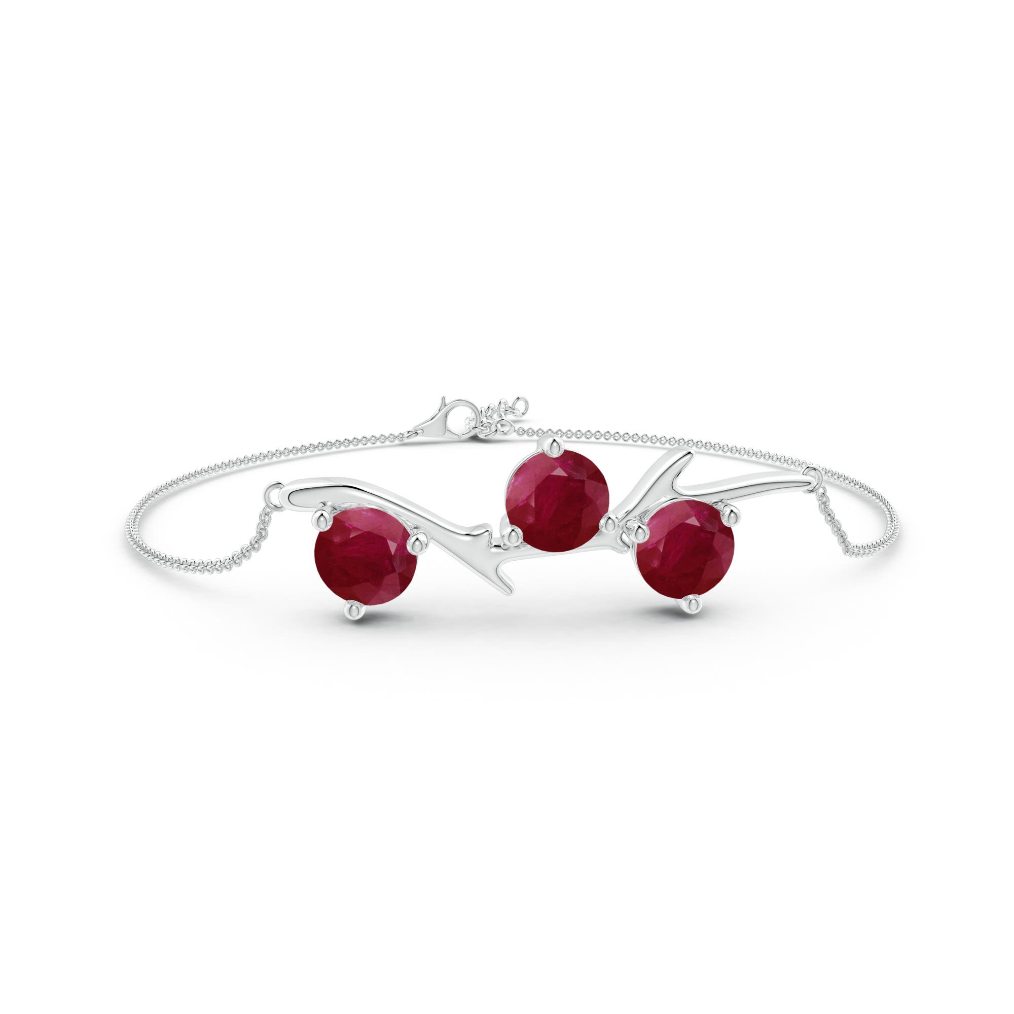 7mm A Nature Inspired Round Ruby Tree Branch Bracelet in White Gold
