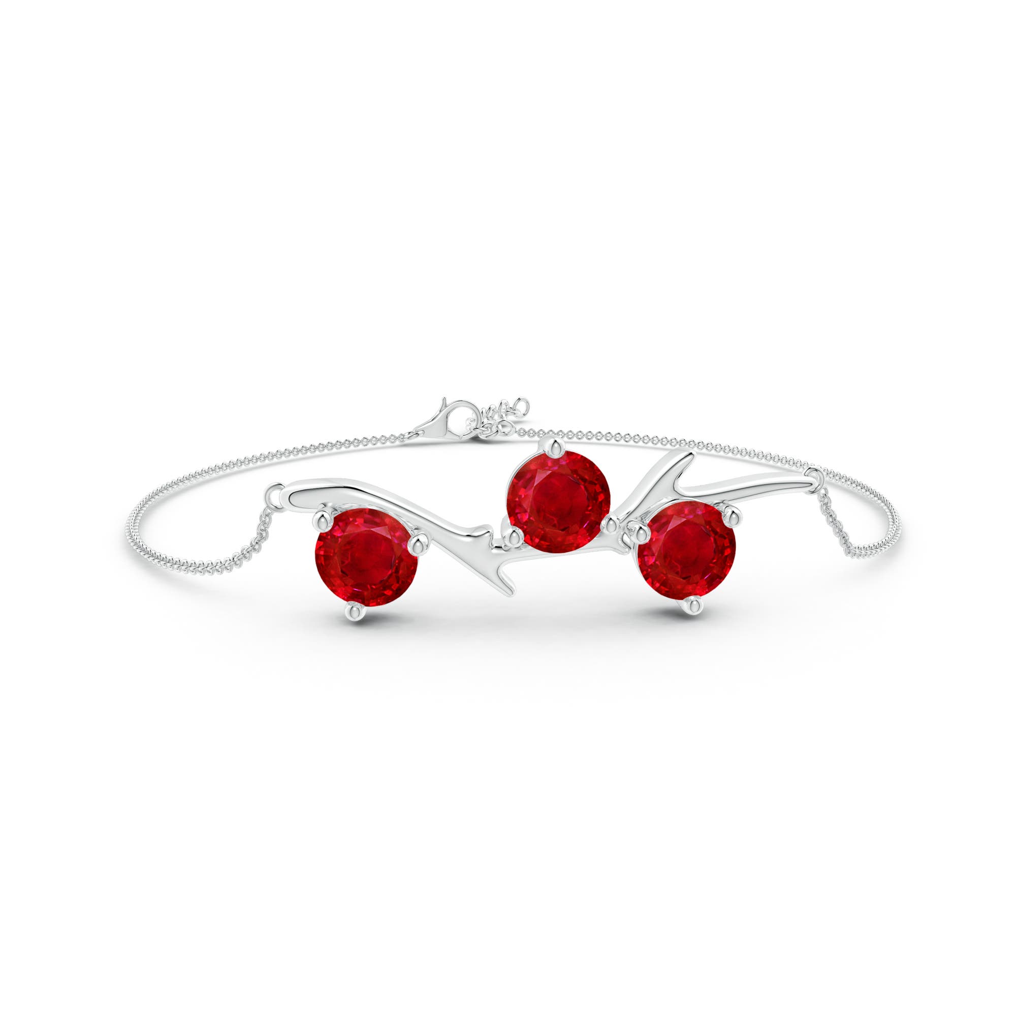 7mm AAA Nature Inspired Round Ruby Tree Branch Bracelet in 18K White Gold