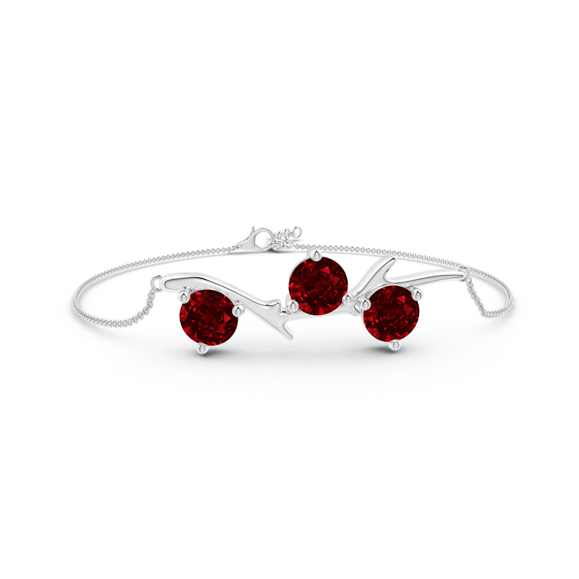 7mm AAAA Nature Inspired Round Ruby Tree Branch Bracelet in White Gold