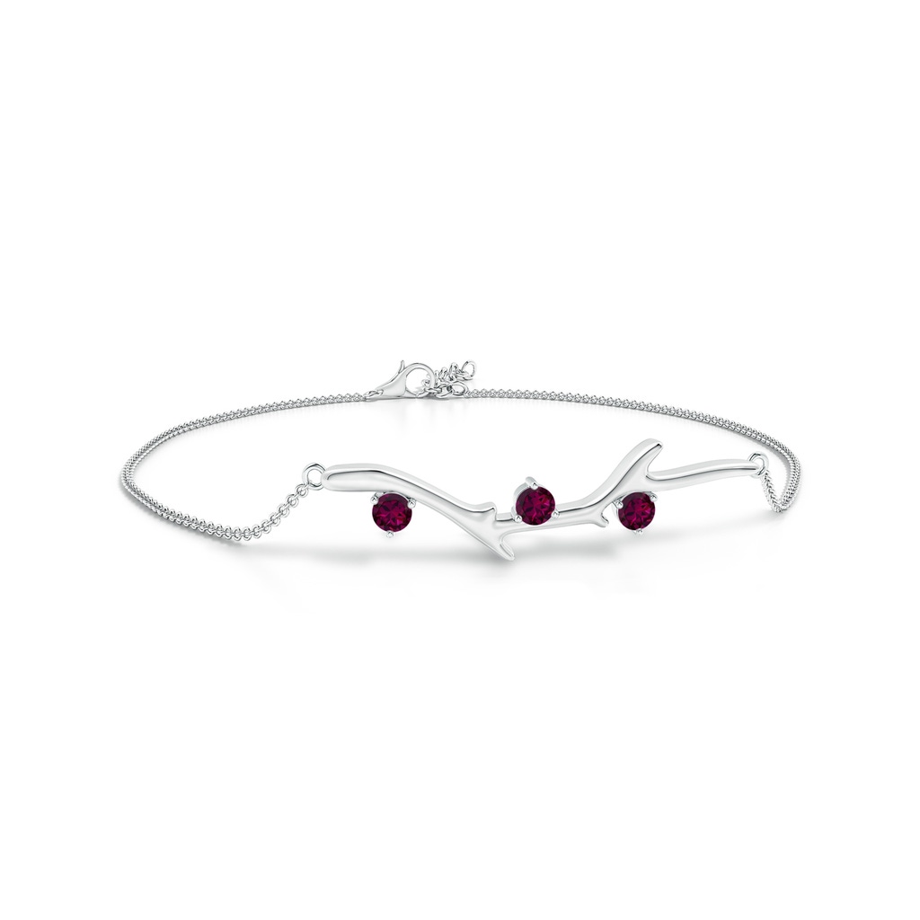 3mm AAAA Nature Inspired Round Rhodolite Garnet Tree Branch Bracelet in 18K White Gold