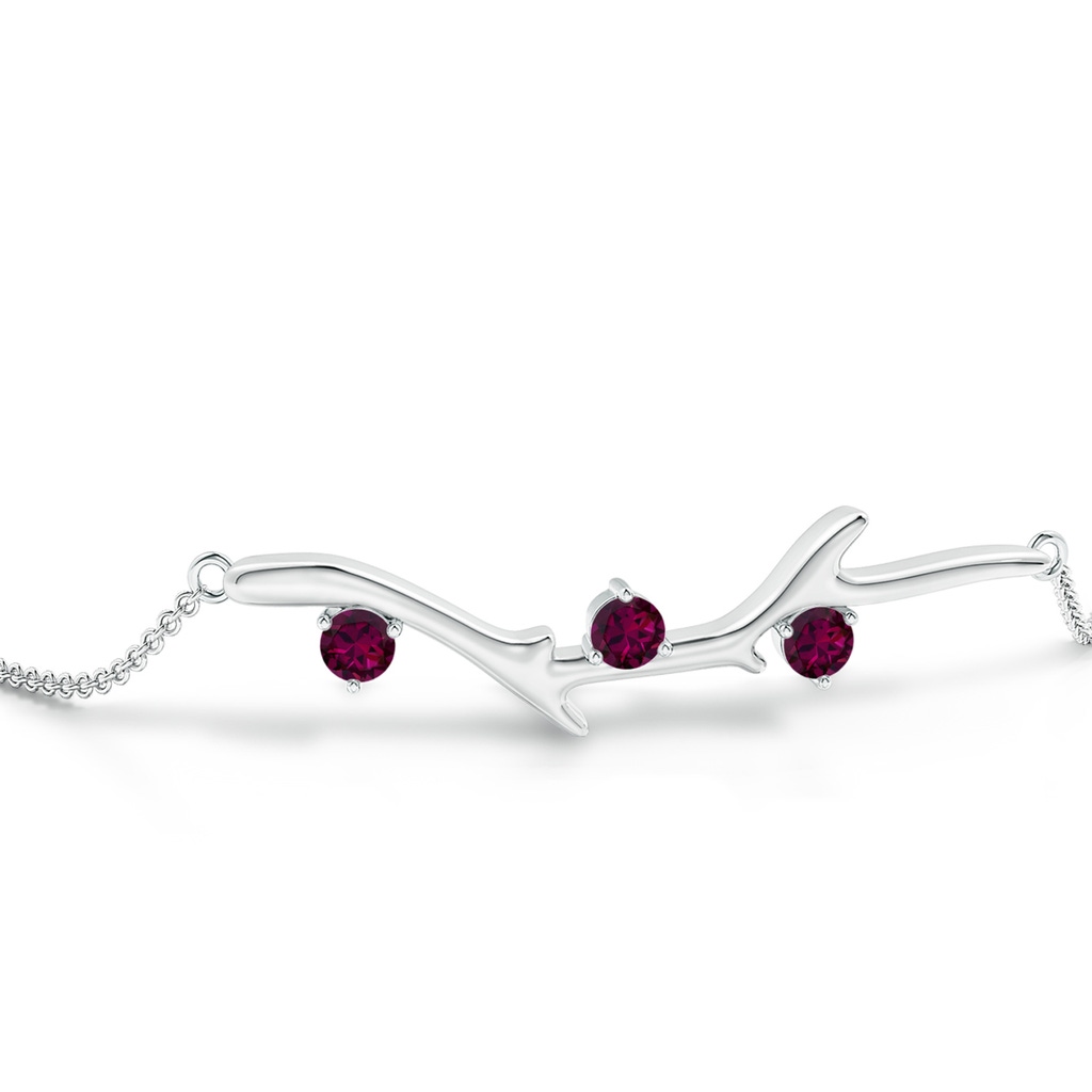 3mm AAAA Nature Inspired Round Rhodolite Garnet Tree Branch Bracelet in 18K White Gold - side 199