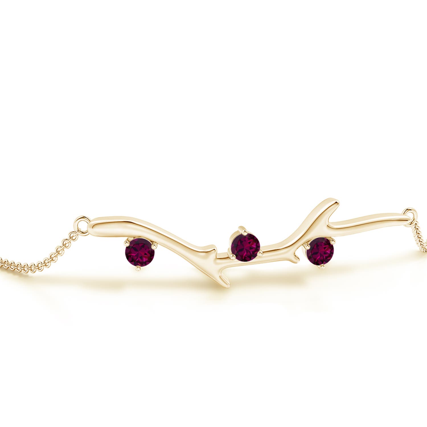 3mm AAAA Nature Inspired Round Rhodolite Garnet Tree Branch Bracelet in 18K Yellow Gold - side 3