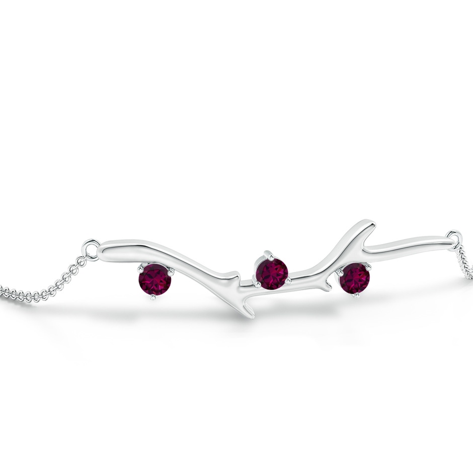 3mm AAAA Nature Inspired Round Rhodolite Garnet Tree Branch Bracelet in White Gold side-1