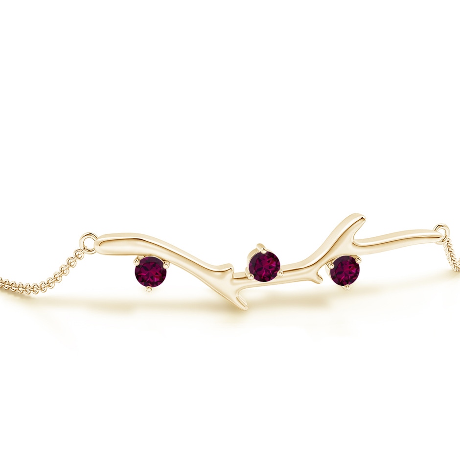 3mm AAAA Nature Inspired Round Rhodolite Garnet Tree Branch Bracelet in Yellow Gold side-1