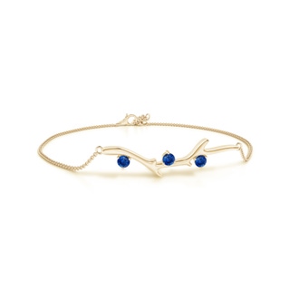 3mm AAA Nature Inspired Round Sapphire Tree Branch Bracelet in 18K Yellow Gold