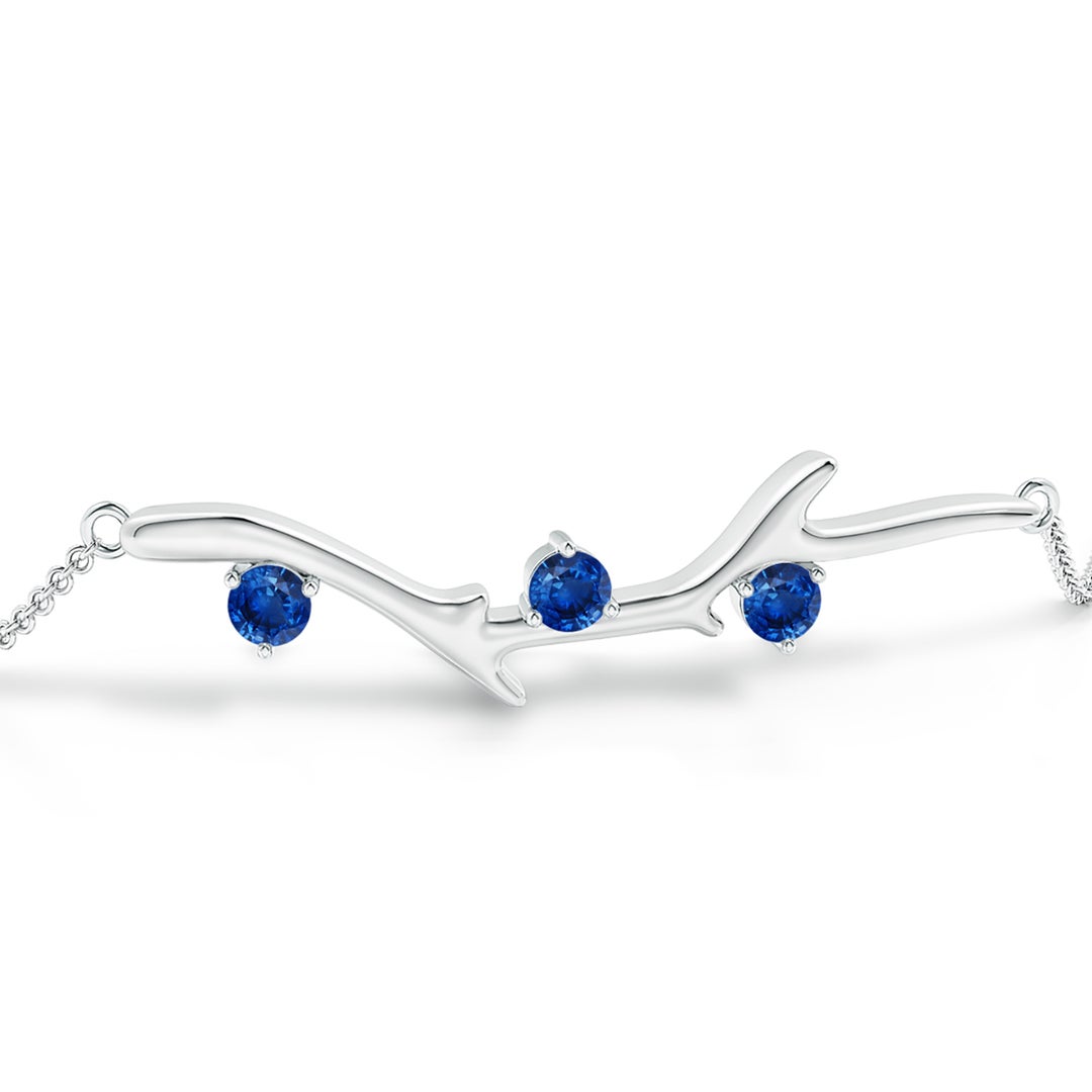 3mm AAA Nature Inspired Round Sapphire Tree Branch Bracelet in White Gold - side 2