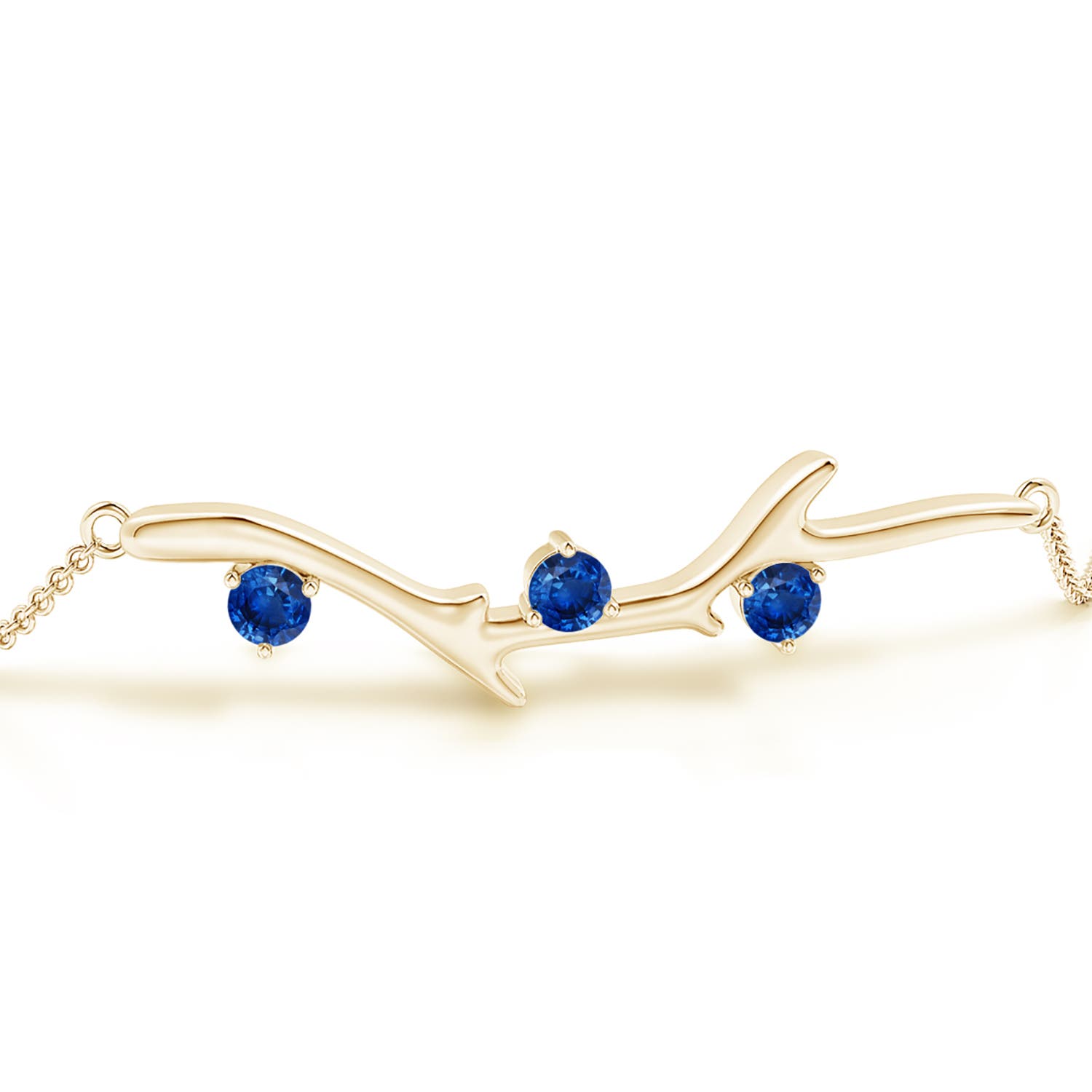3mm AAA Nature Inspired Round Sapphire Tree Branch Bracelet in Yellow Gold - side 2