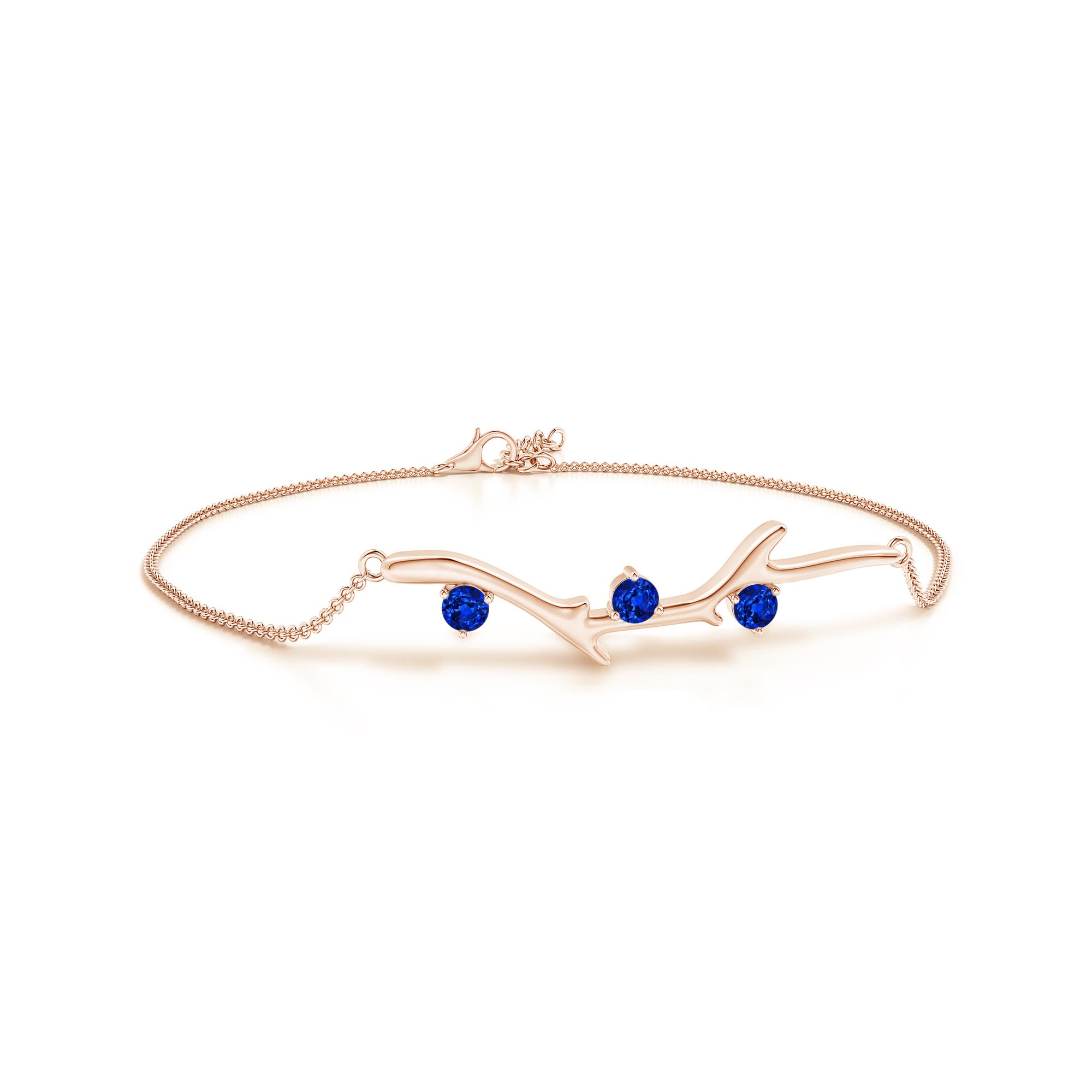 3mm AAAA Nature Inspired Round Sapphire Tree Branch Bracelet in 18K Rose Gold
