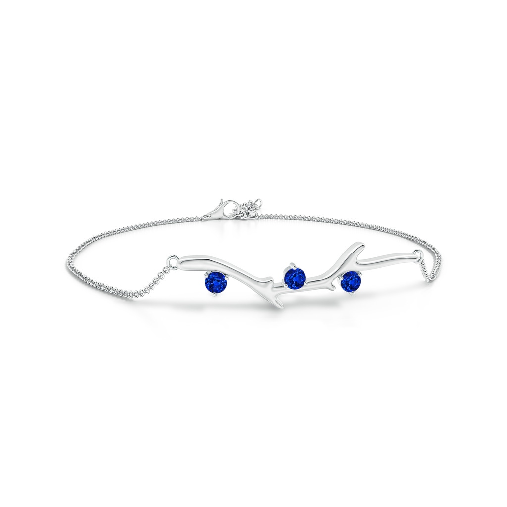 3mm AAAA Nature Inspired Round Sapphire Tree Branch Bracelet in White Gold