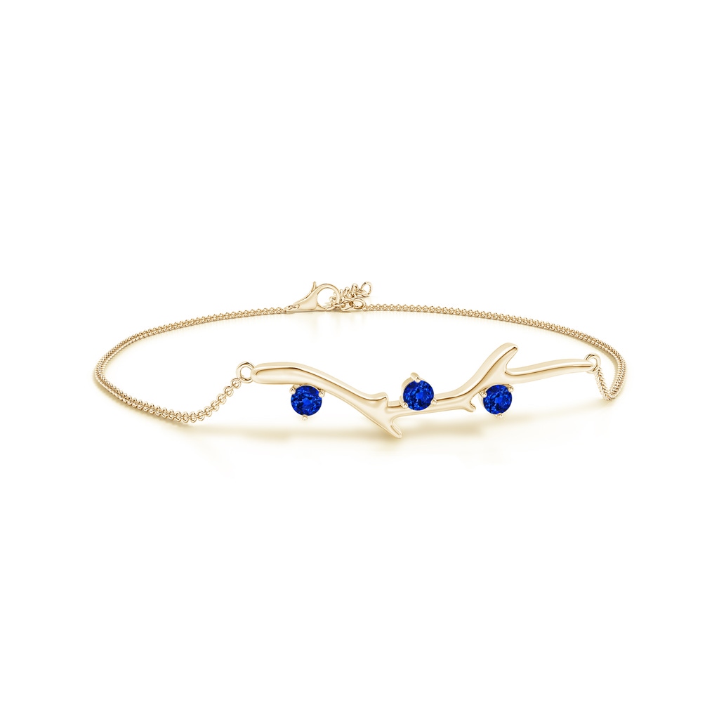 3mm AAAA Nature Inspired Round Sapphire Tree Branch Bracelet in Yellow Gold