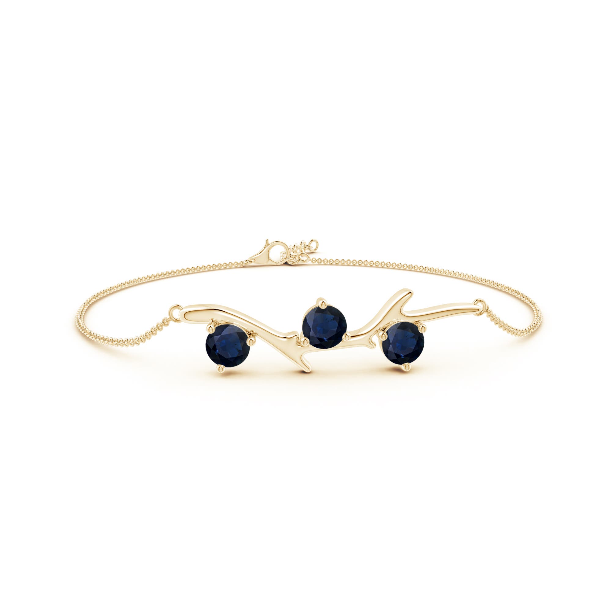 5mm A Nature Inspired Round Sapphire Tree Branch Bracelet in 18K Yellow Gold