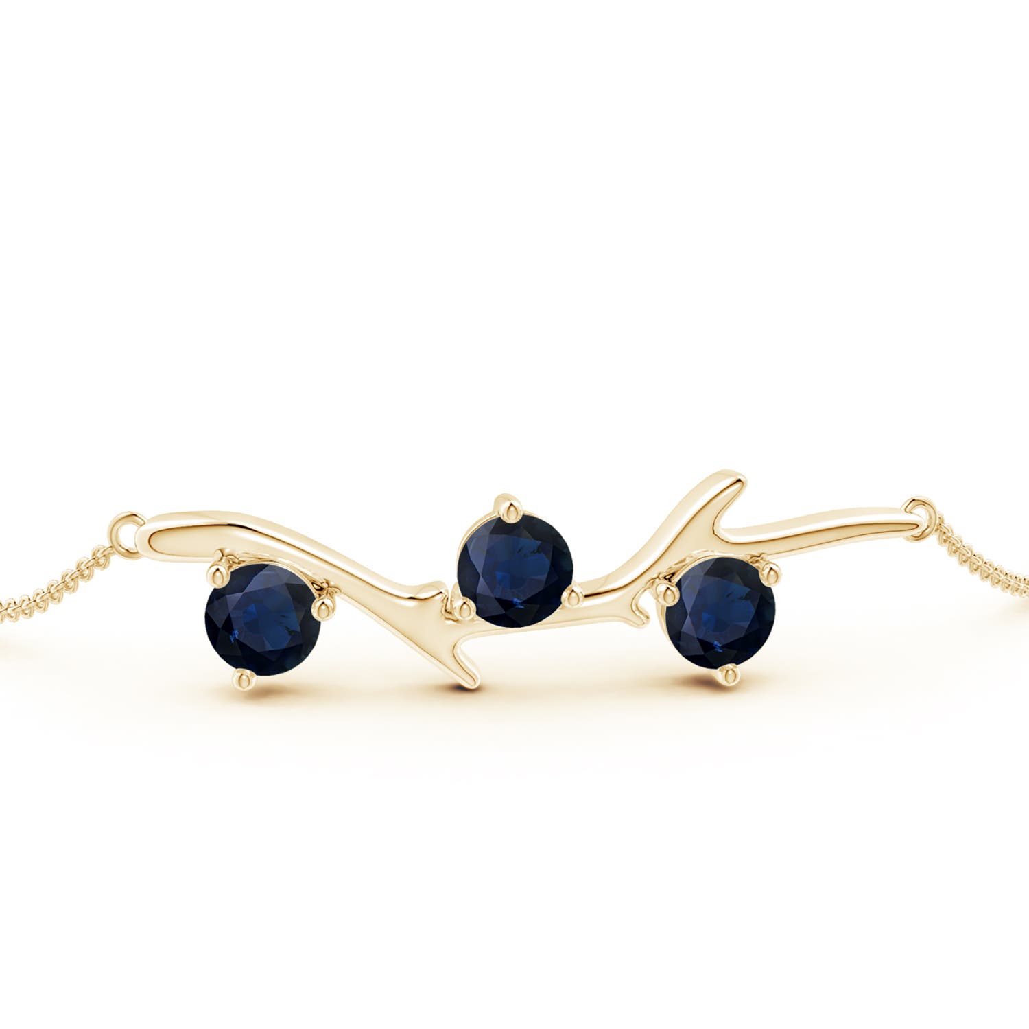 5mm A Nature Inspired Round Sapphire Tree Branch Bracelet in 18K Yellow Gold