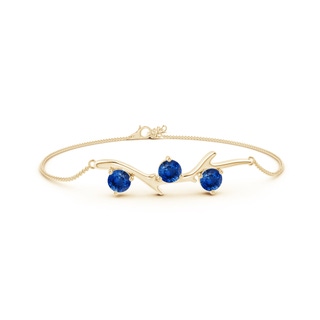 5mm AAA Nature Inspired Round Sapphire Tree Branch Bracelet in 18K Yellow Gold