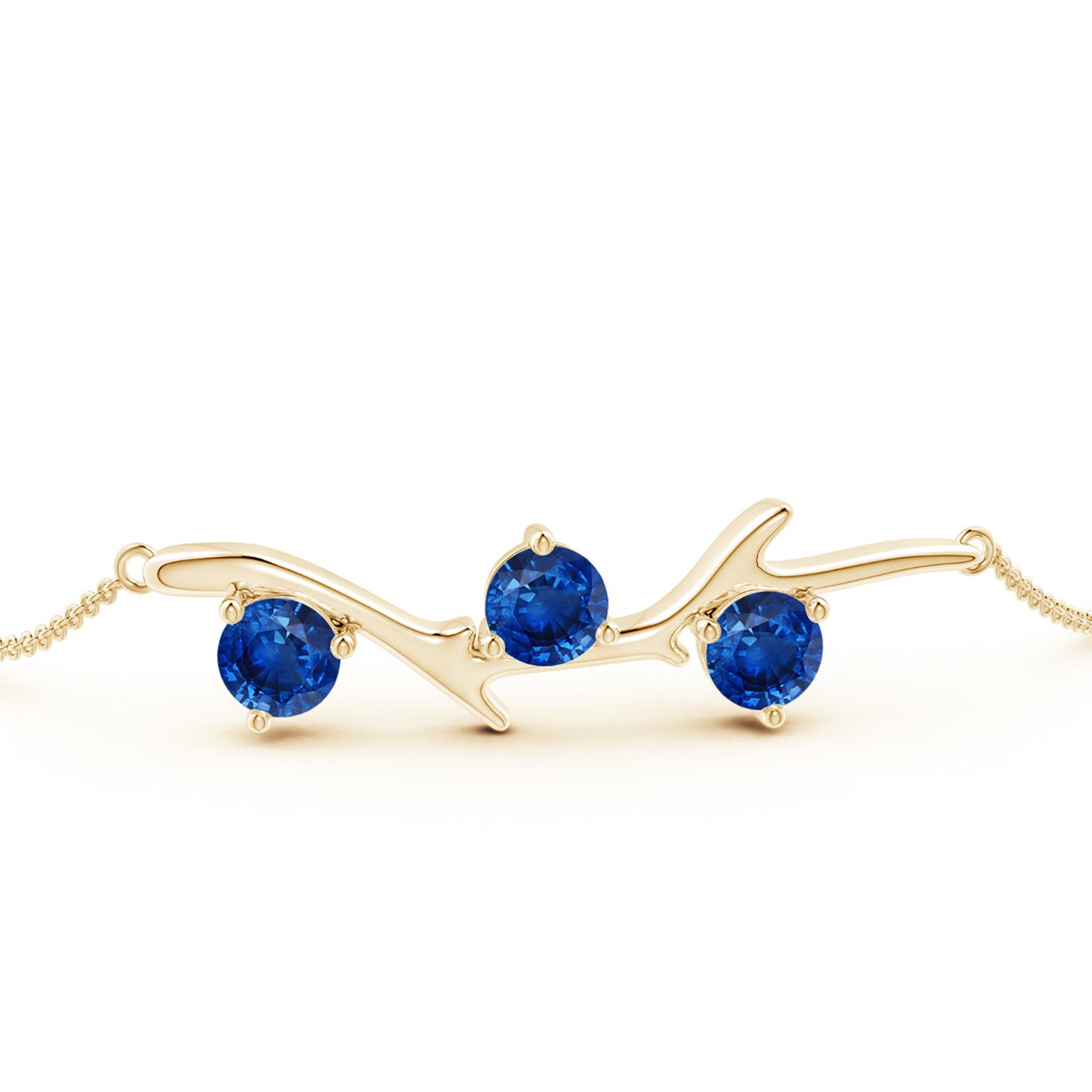 5mm AAA Nature Inspired Round Sapphire Tree Branch Bracelet in Yellow Gold