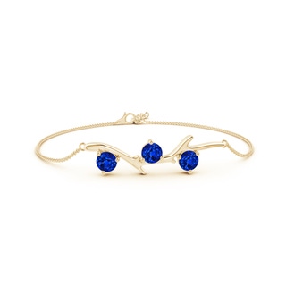 5mm AAAA Nature Inspired Round Sapphire Tree Branch Bracelet in Yellow Gold