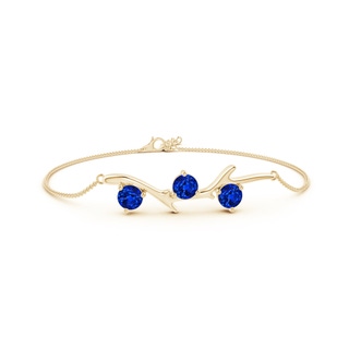 5mm Lab-Grown Nature Inspired Round Sapphire Tree Branch Bracelet in Yellow Gold