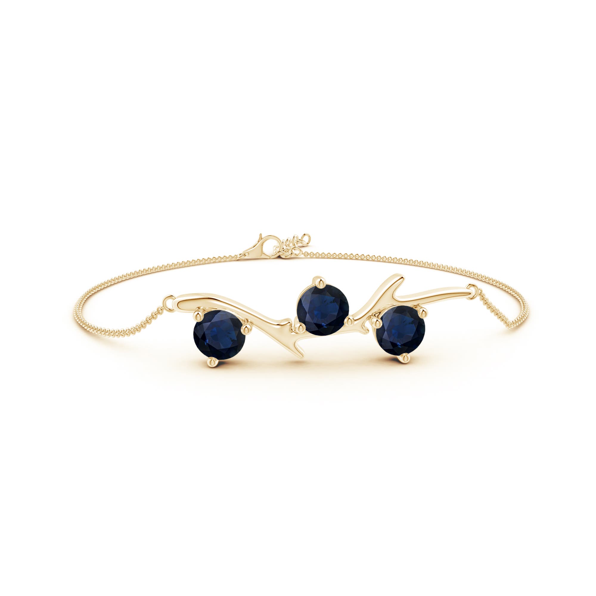 6mm A Nature Inspired Round Sapphire Tree Branch Bracelet in Yellow Gold