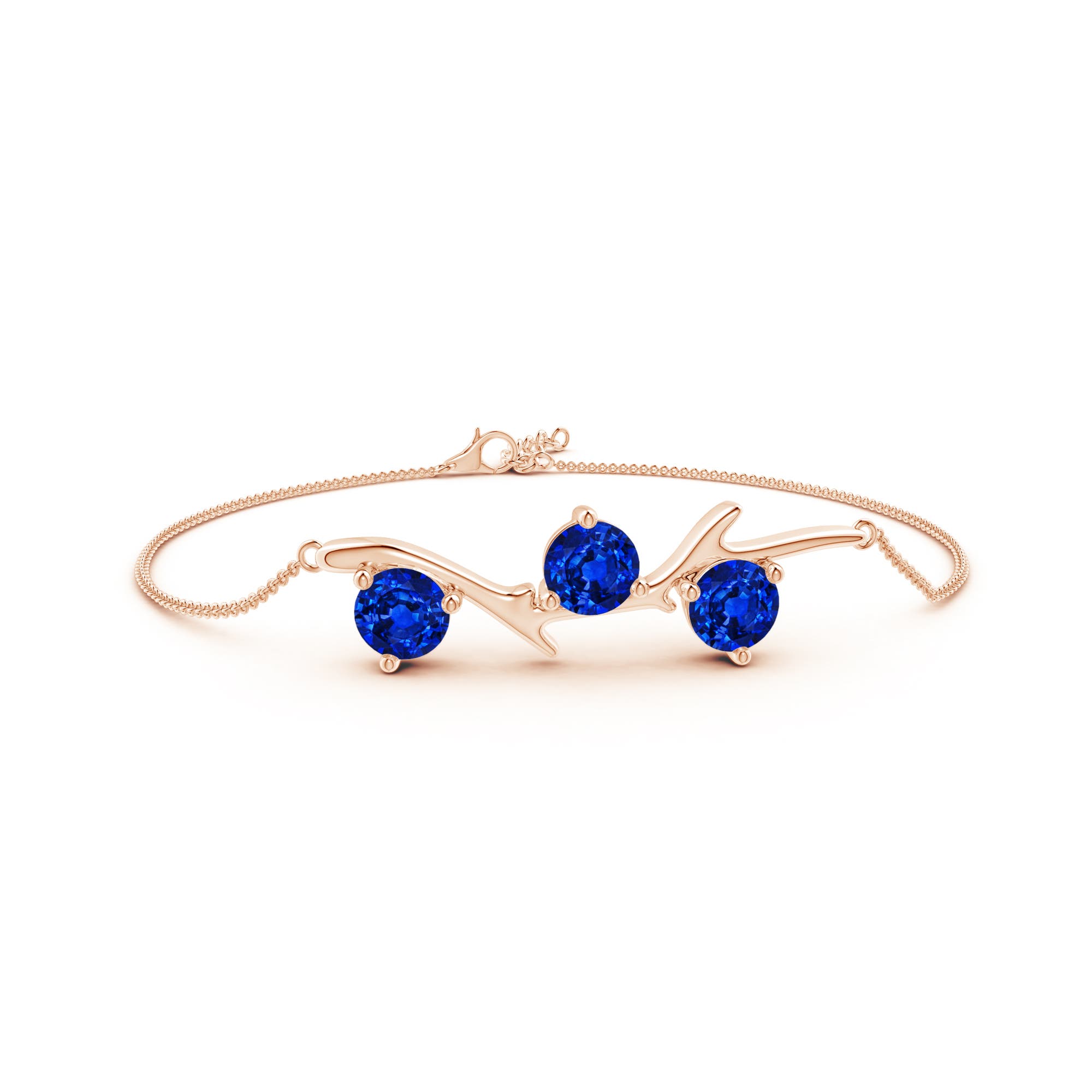6mm AAAA Nature Inspired Round Sapphire Tree Branch Bracelet in 18CT Rose Gold