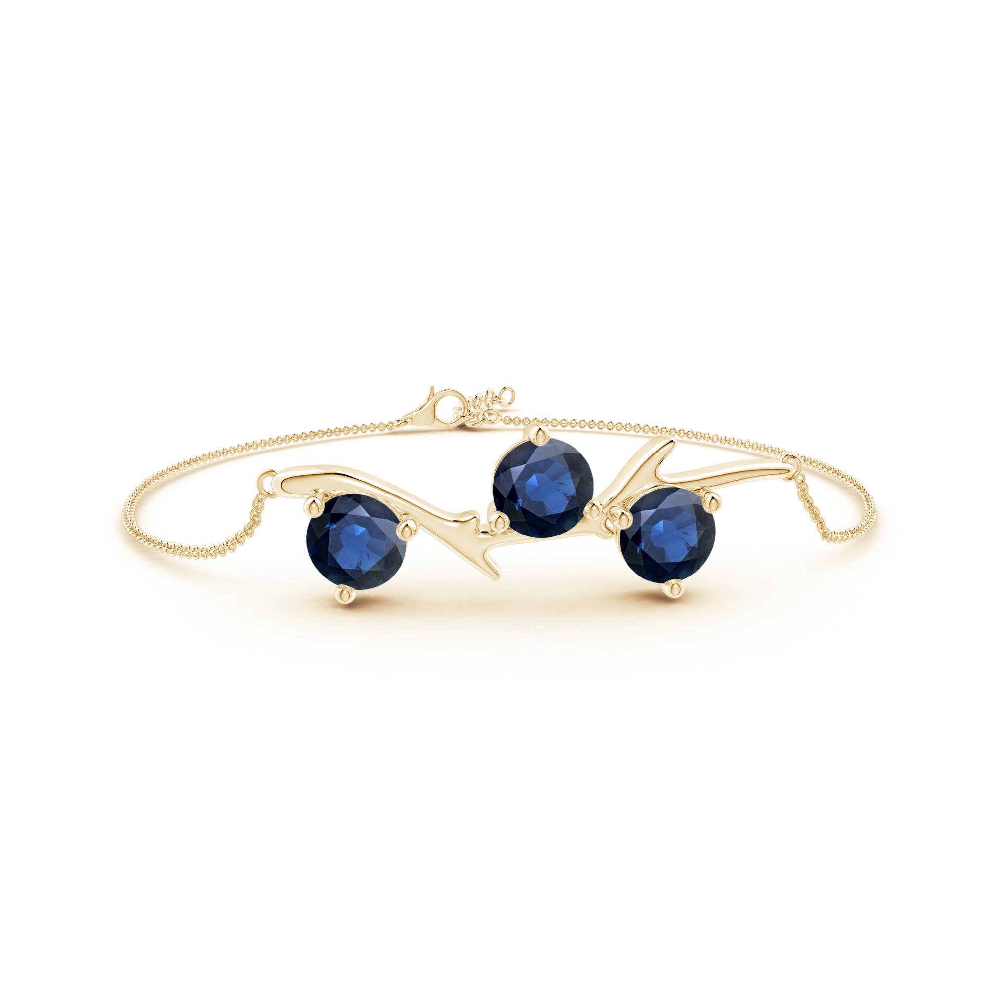 7mm AA Nature Inspired Round Sapphire Tree Branch Bracelet in 18CT Yellow Gold