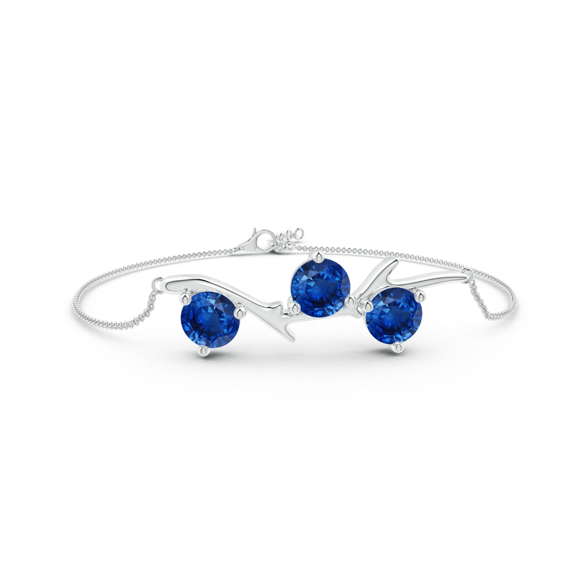 7mm AAA Nature Inspired Round Sapphire Tree Branch Bracelet in White Gold