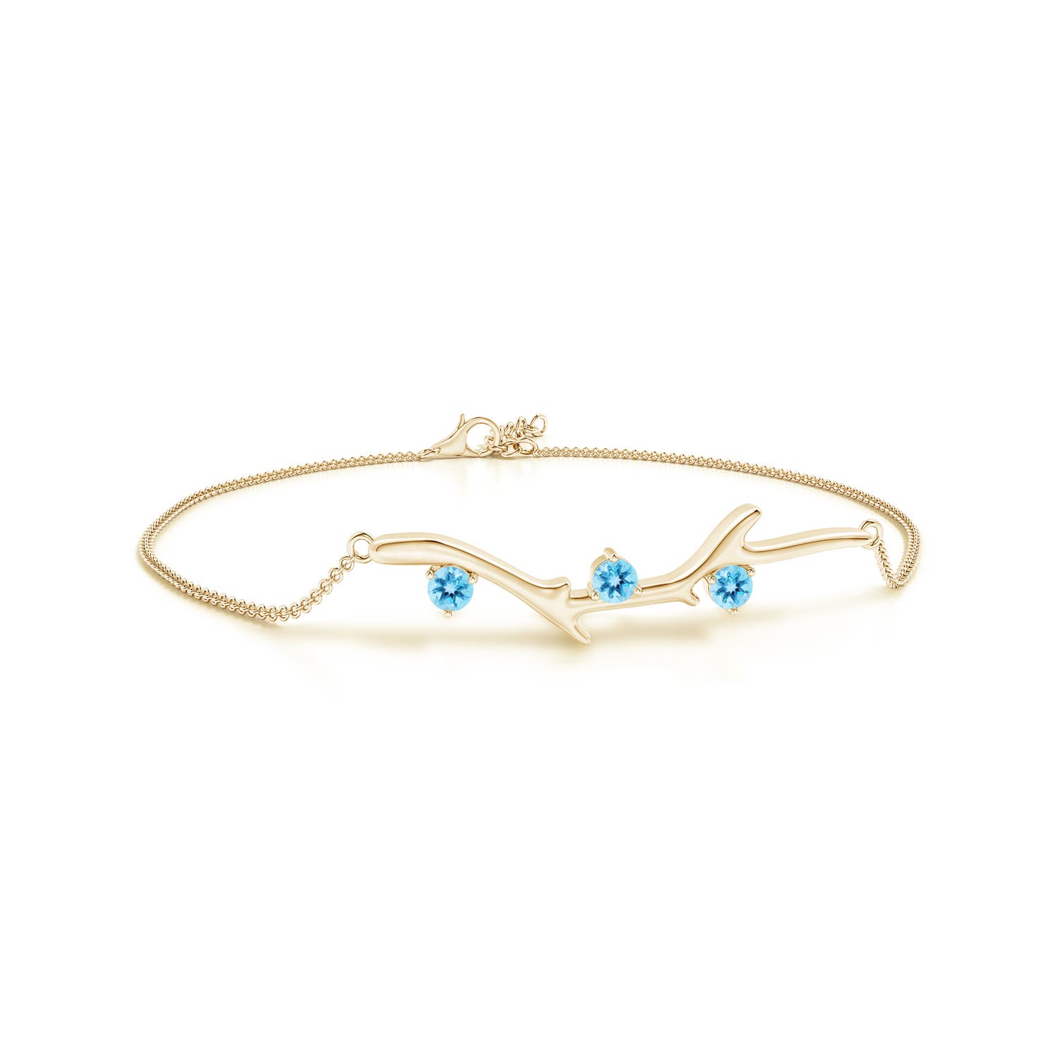 3mm AAA Nature Inspired Round Swiss Blue Topaz Tree Branch Bracelet in Yellow Gold