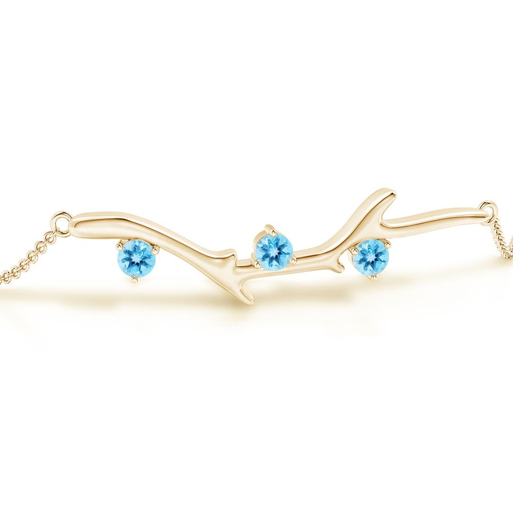 3mm AAA Nature Inspired Round Swiss Blue Topaz Tree Branch Bracelet in Yellow Gold