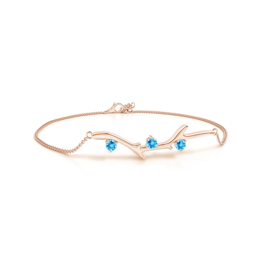 3mm AAAA Nature Inspired Round Swiss Blue Topaz Tree Branch Bracelet in Rose Gold