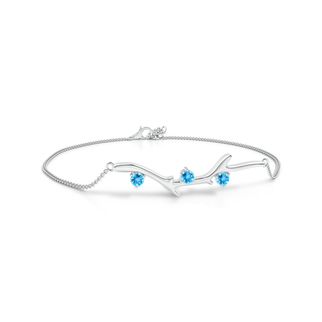 3mm AAAA Nature Inspired Round Swiss Blue Topaz Tree Branch Bracelet in White Gold