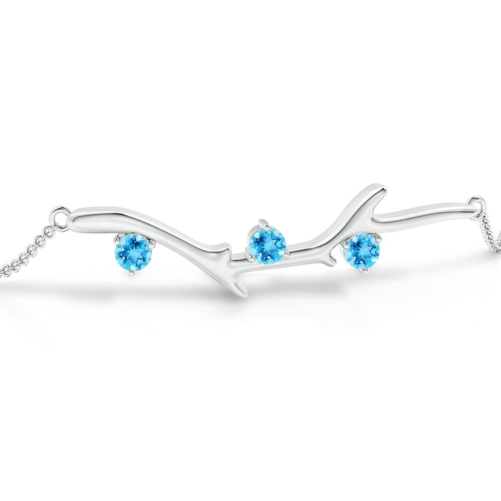 3mm AAAA Nature Inspired Round Swiss Blue Topaz Tree Branch Bracelet in White Gold - side 1