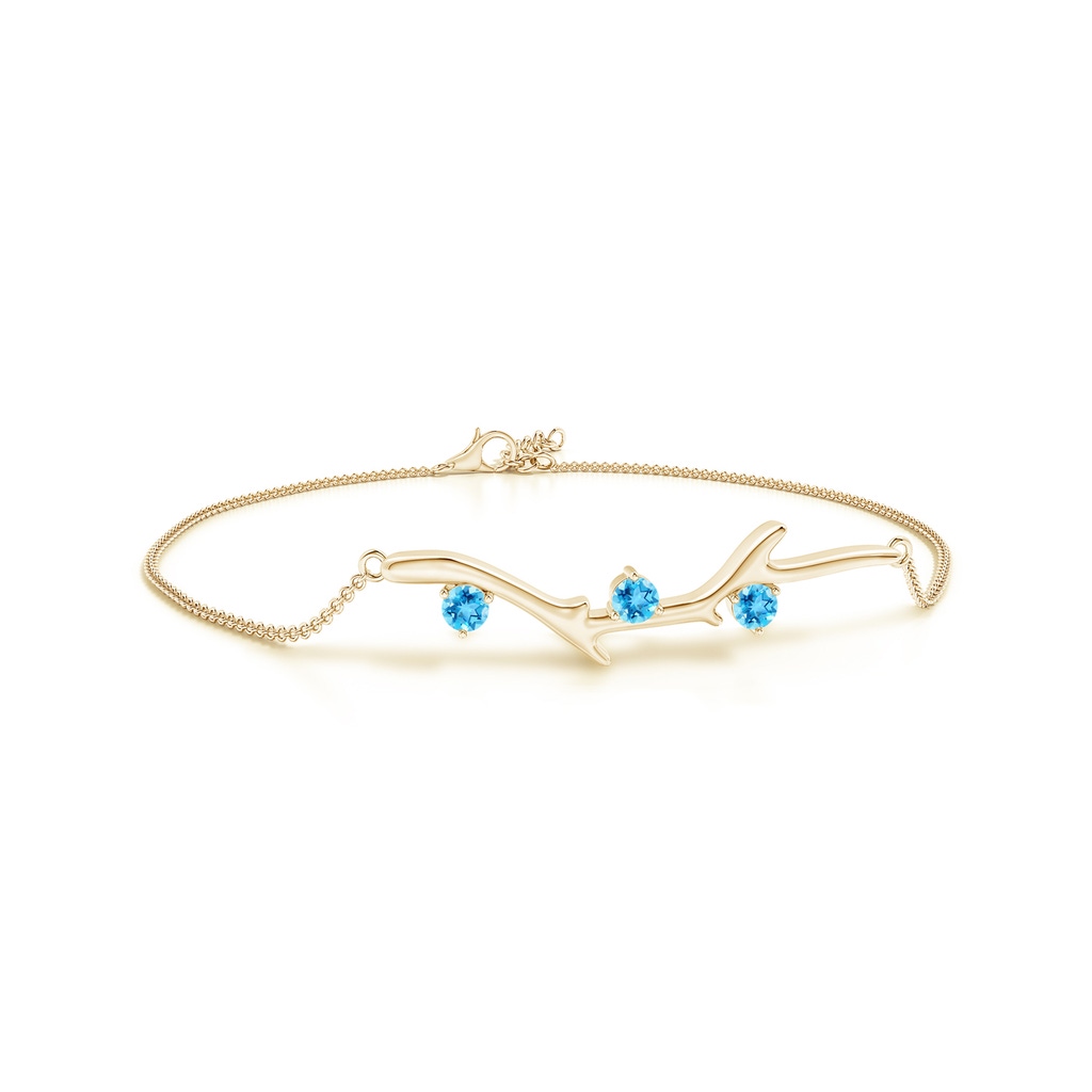 3mm AAAA Nature Inspired Round Swiss Blue Topaz Tree Branch Bracelet in Yellow Gold