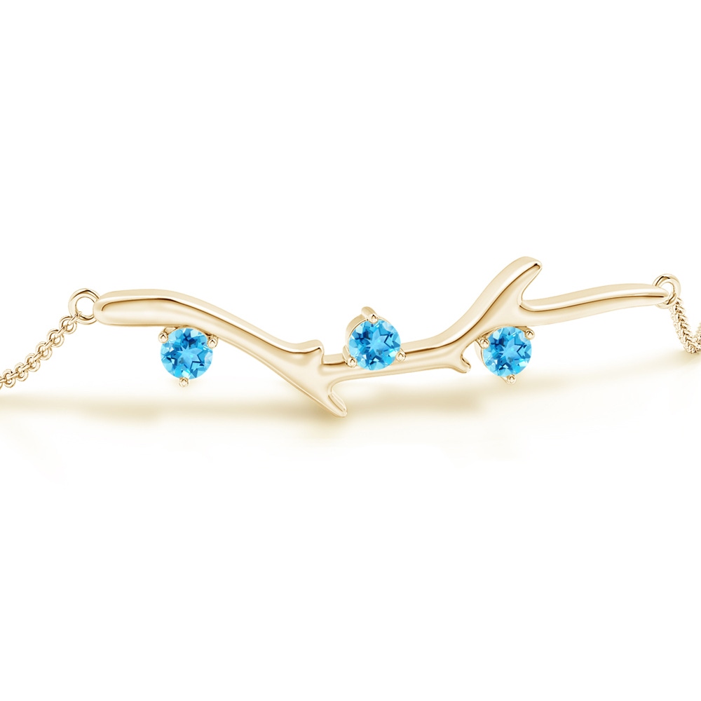 3mm AAAA Nature Inspired Round Swiss Blue Topaz Tree Branch Bracelet in Yellow Gold - side 1