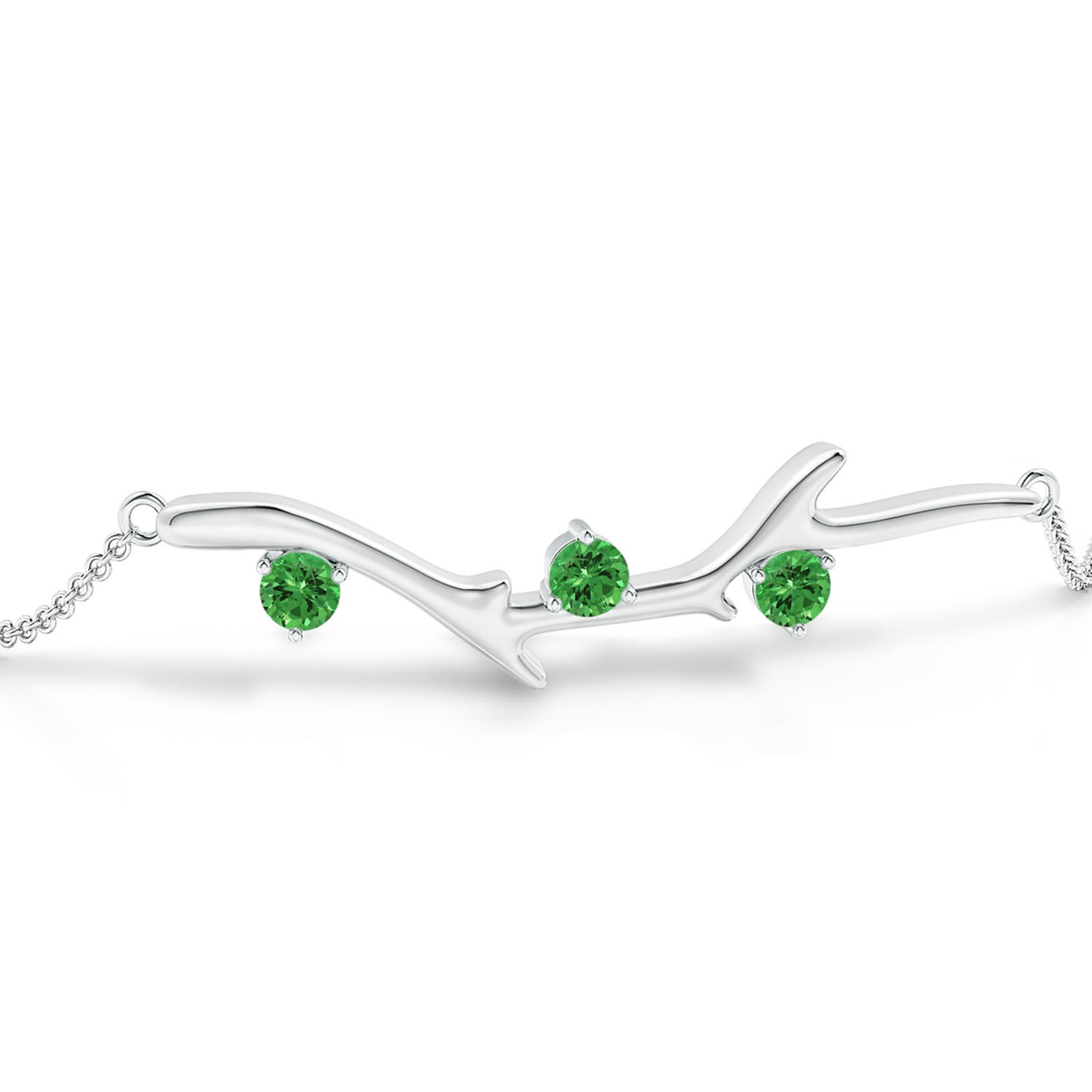 3mm AAAA Nature Inspired Round Tsavorite Tree Branch Bracelet in P950 Platinum - side 3