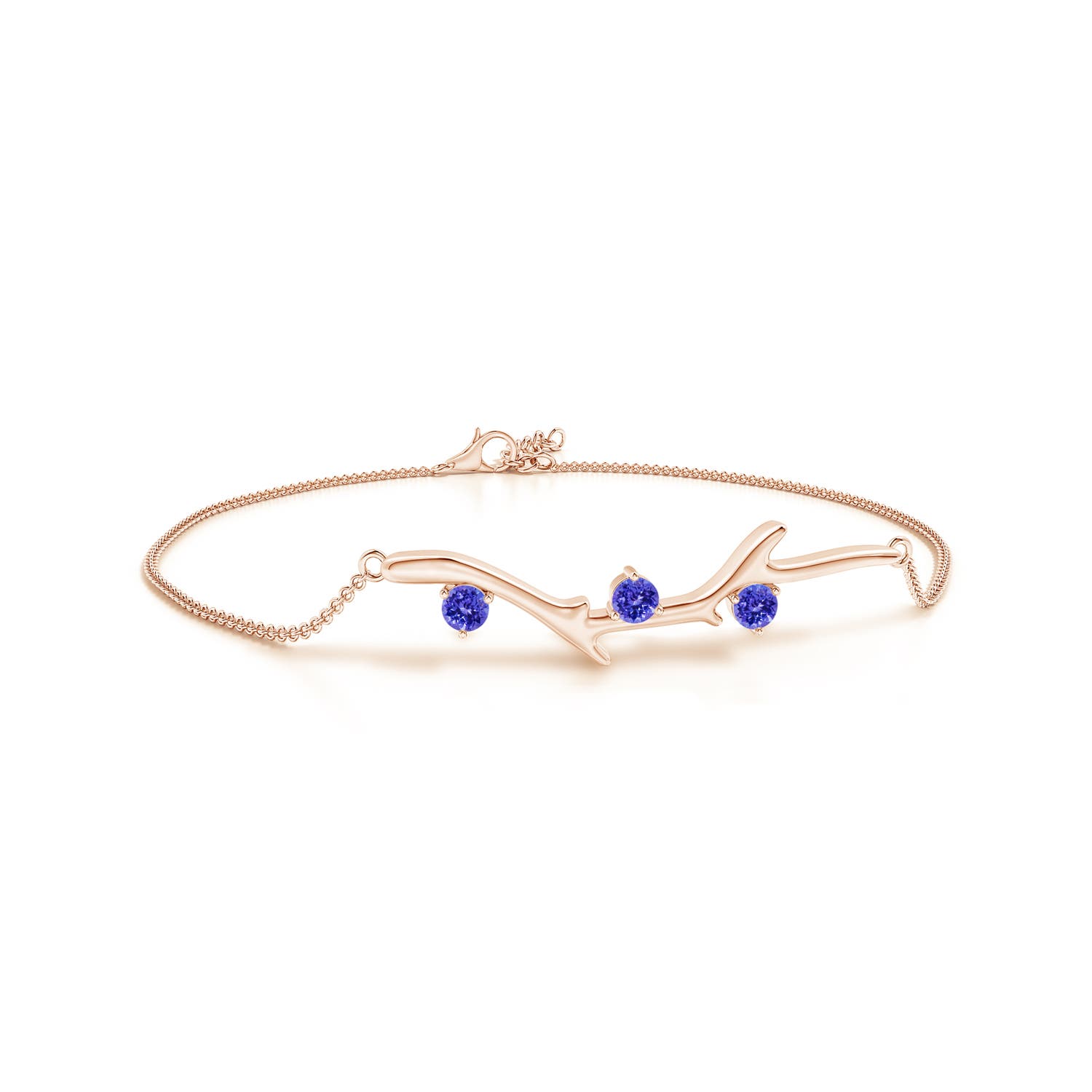 3mm AAAA Nature Inspired Round Tanzanite Tree Branch Bracelet in 18K Rose Gold